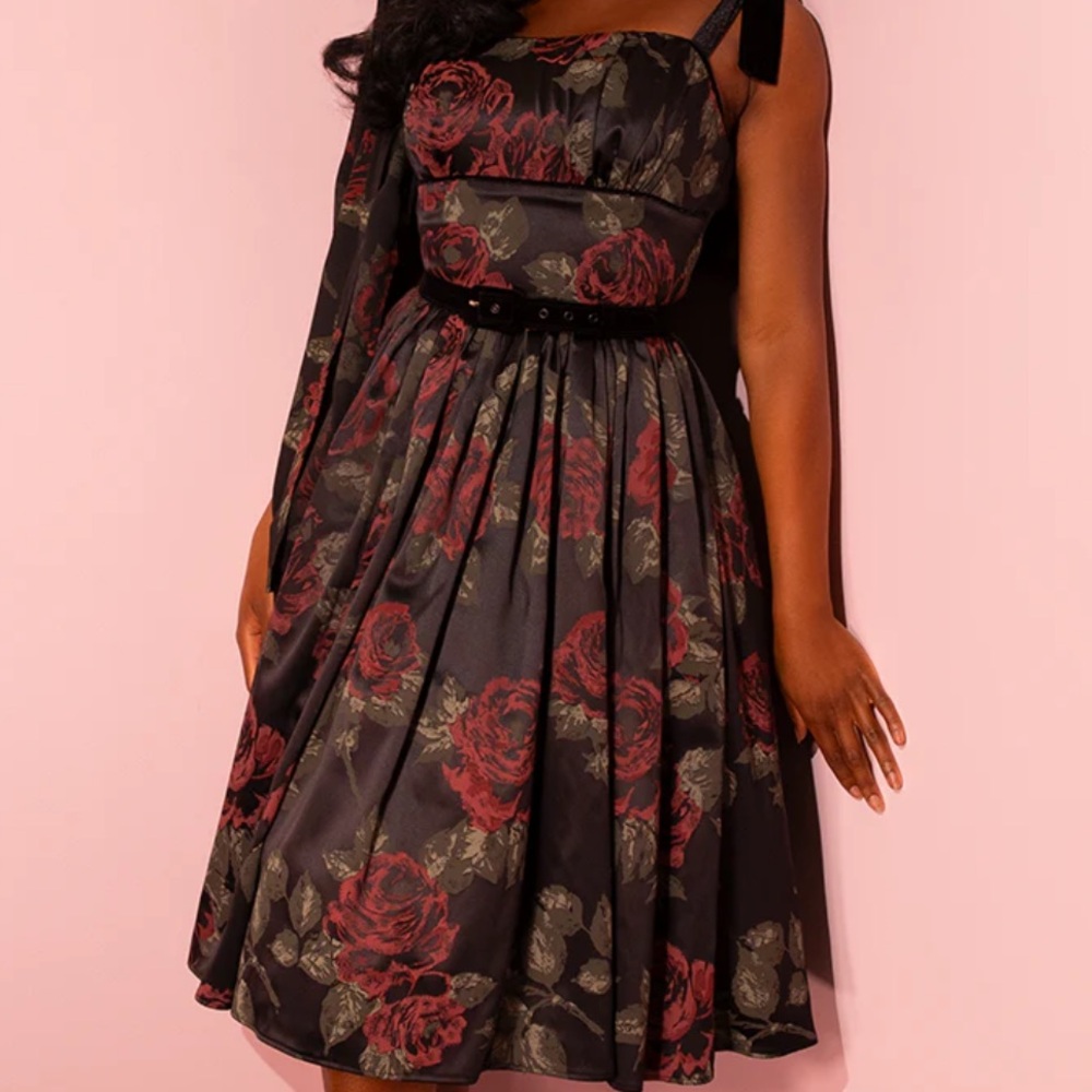 XS 1950s Satin Swing Sundress and Scarf Brand New